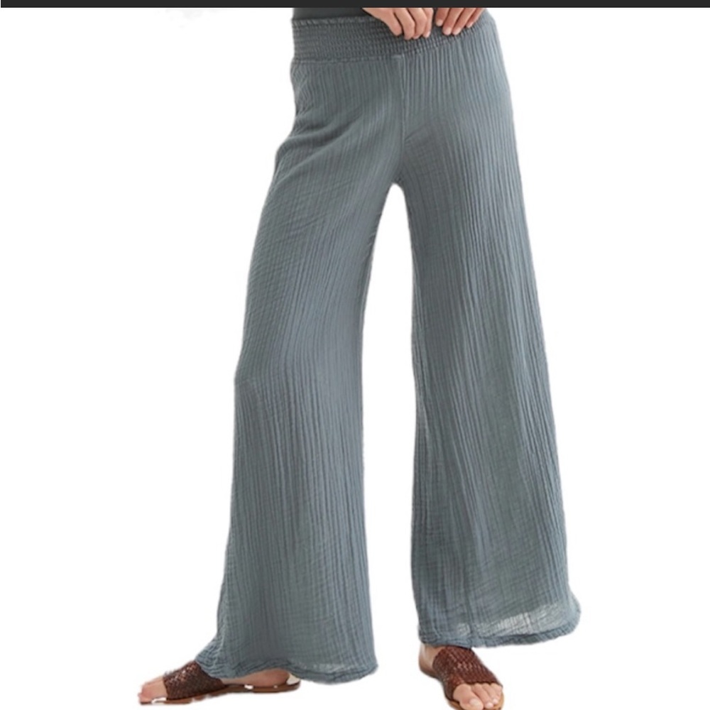 Michael Stars Susie Wide Leg Smocked Gauze Pant size M Lake Blue